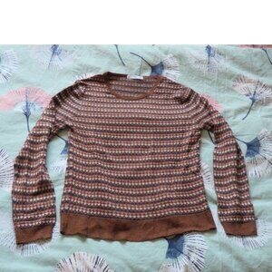 Brown thin sweater, with geometric pattern and metallic yarn. MNG, Size XS